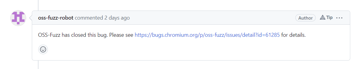 OSS-Fuzz GitHub bot automatically closing issue when fixed.